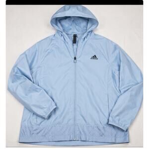 Adidas Windbreaker Jacket Hooded Full Zip Women’s XL 20 Light Blue